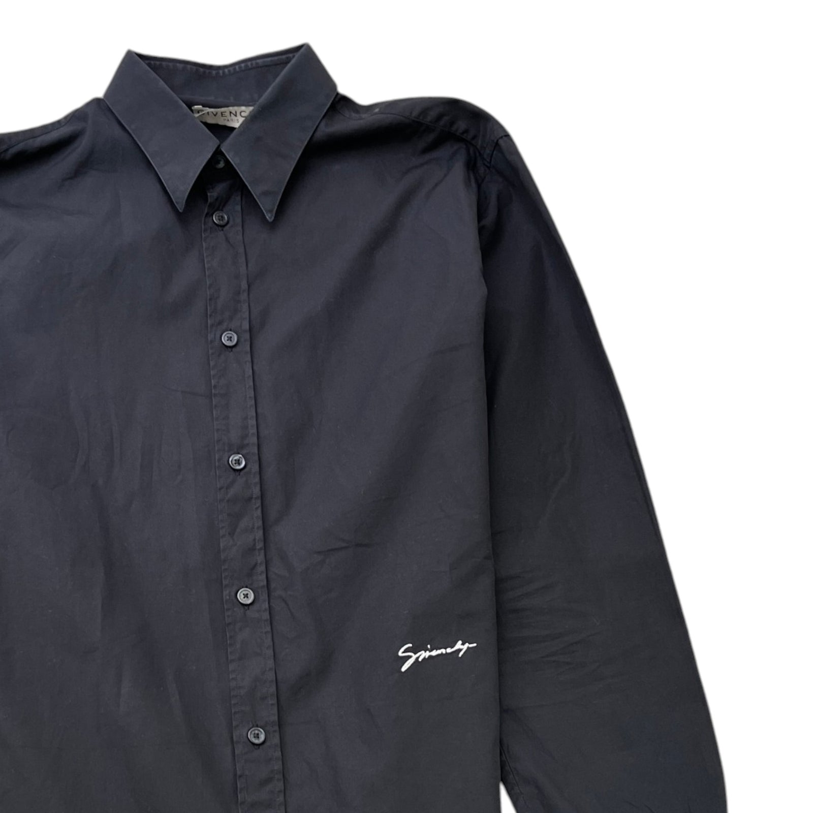Men's Embroidered Logo Long Sleeve Shirt Black Size M - Photo 3