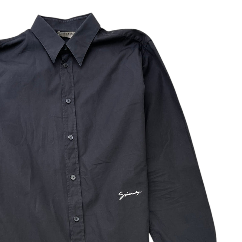 Men's Embroidered Logo Long Sleeve Shirt Black Size M