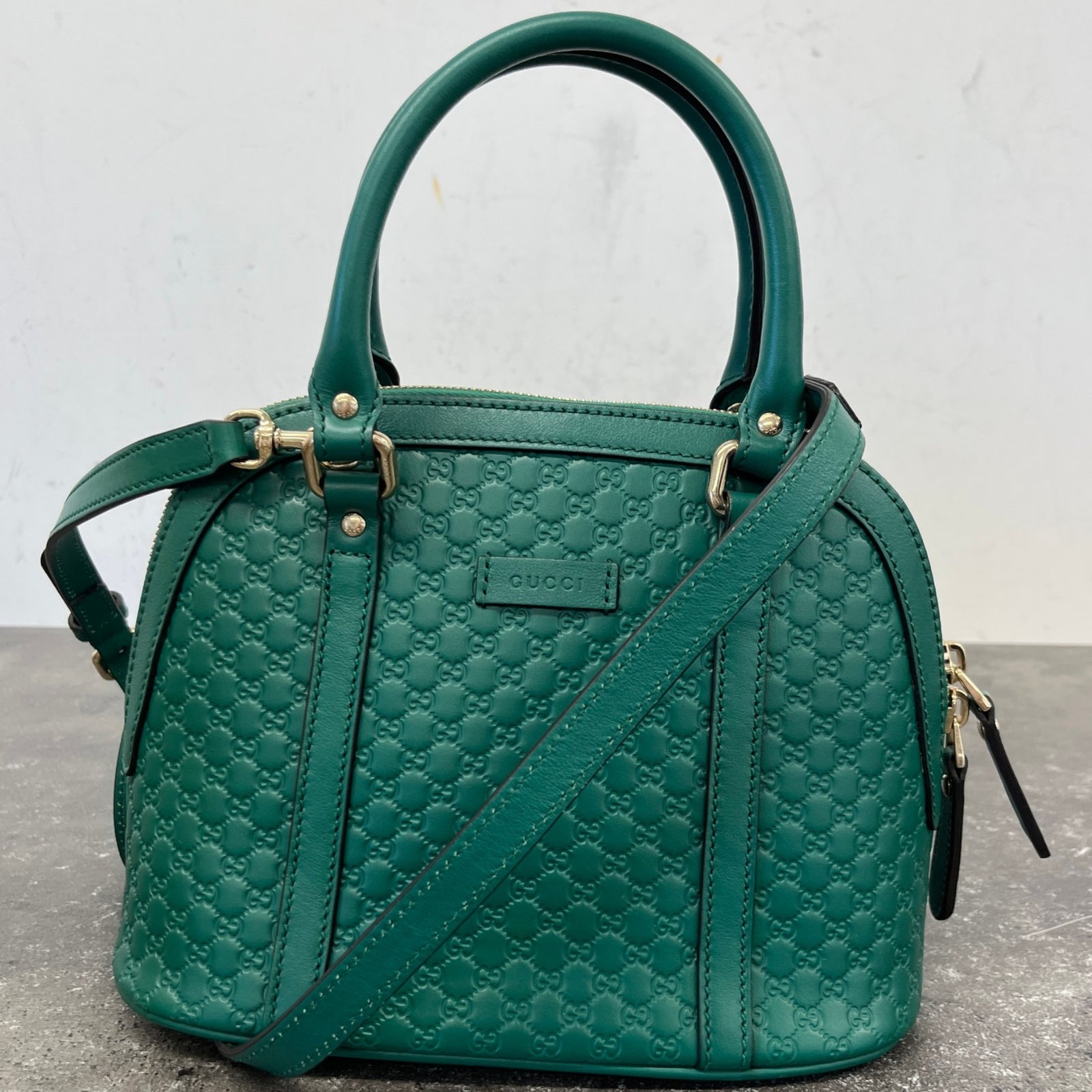 Women's Mini Microguccissima  Dome Handbag Green - Photo 12