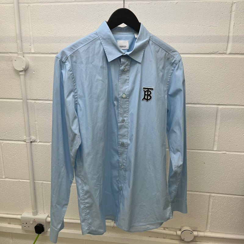 Men's Embroidered Tb Logo Long Sleeve Shirt Blue Size L