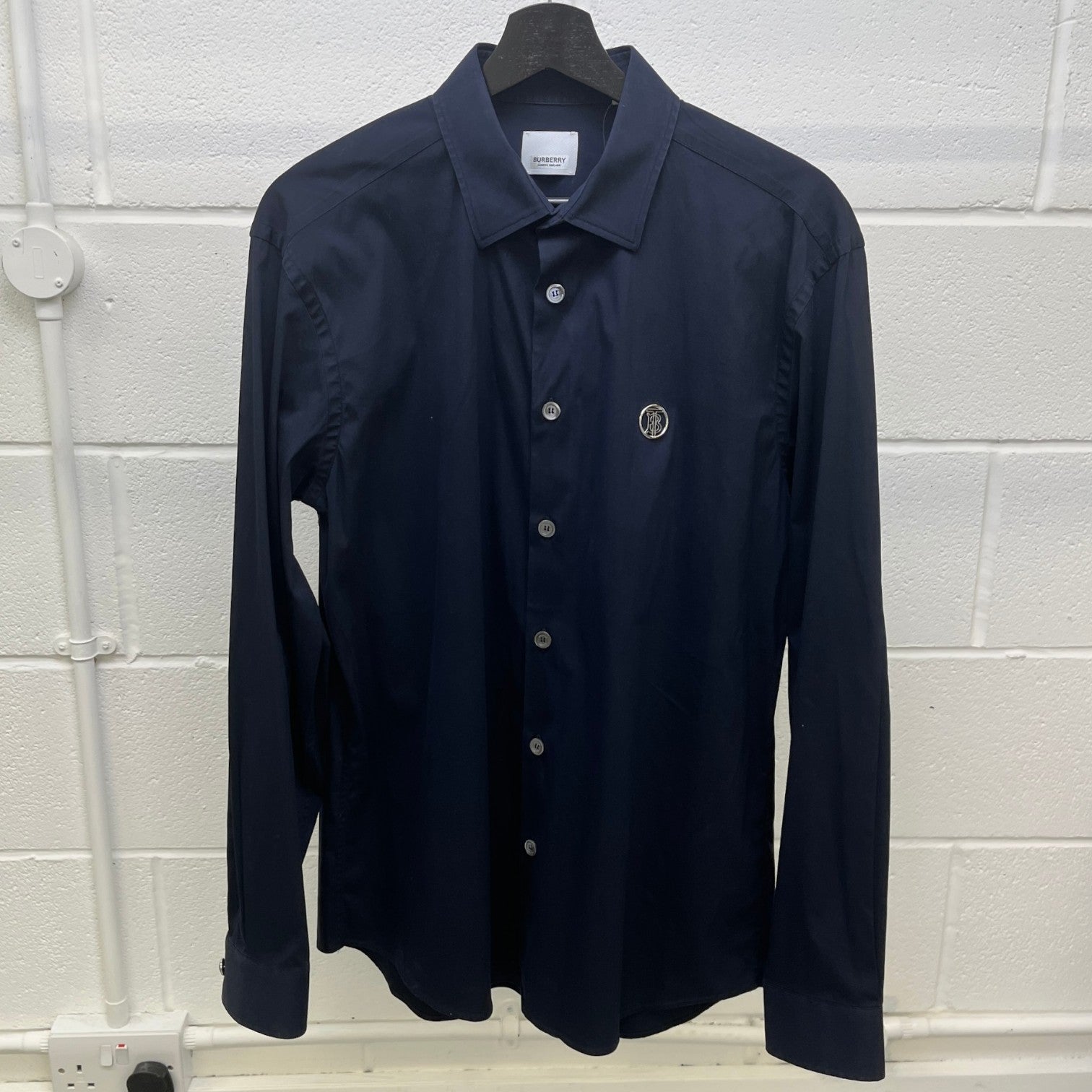 Men's Plaque Logo Long Sleeve Shirt Navy Size L - Photo 9