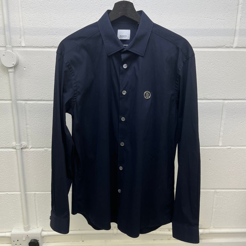 Men's Plaque Logo Long Sleeve Shirt Navy Size L