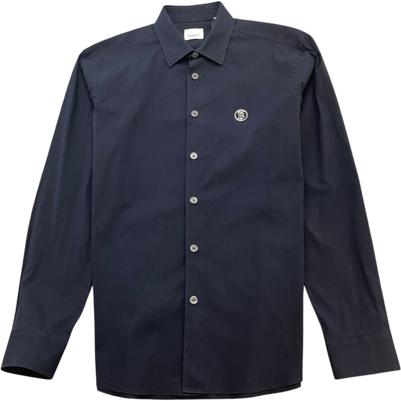 Men's Plaque Logo Long Sleeve Shirt Navy Size L