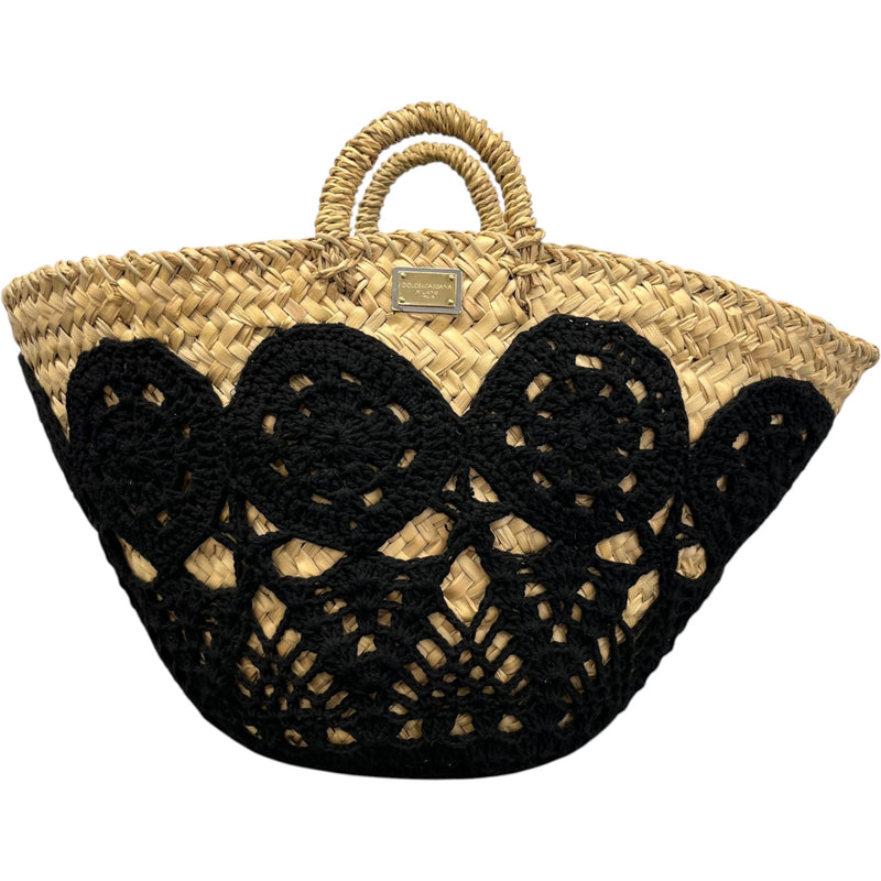 Women's Plaque Logo Crochet Basket Bag Black