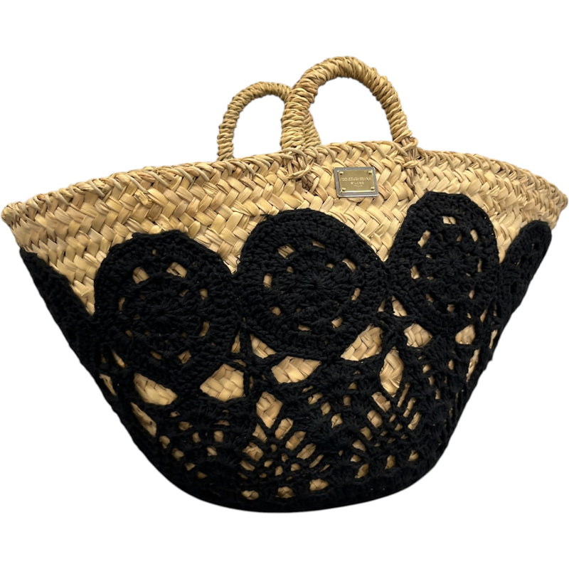 Women's Plaque Logo Crochet Basket Bag Black