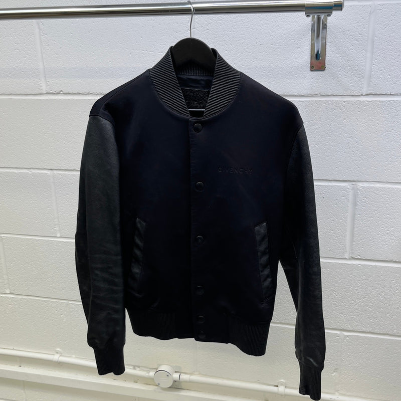 Men's Leather & Nylon Logo Bomber Jacket Black Size IT 44 / XS