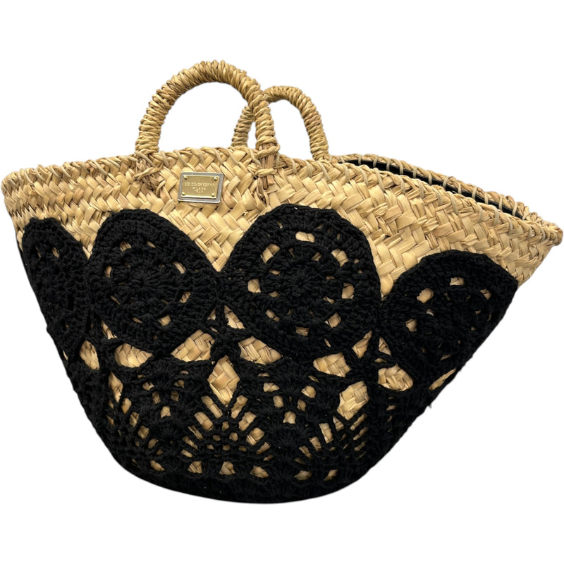 Women's Plaque Logo Crochet Basket Bag Black