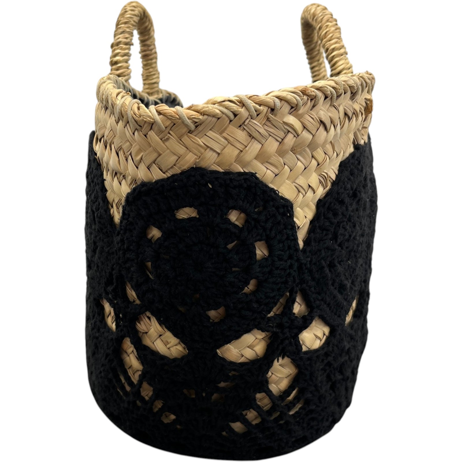 Women's Plaque Logo Crochet Basket Bag Black - Photo 5