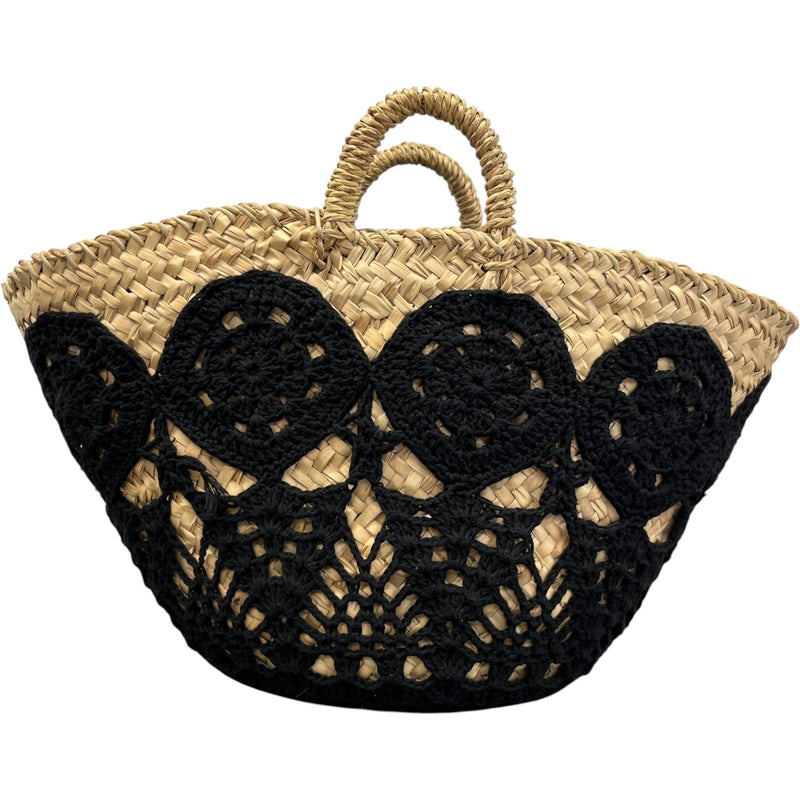 Women's Plaque Logo Crochet Basket Bag Black