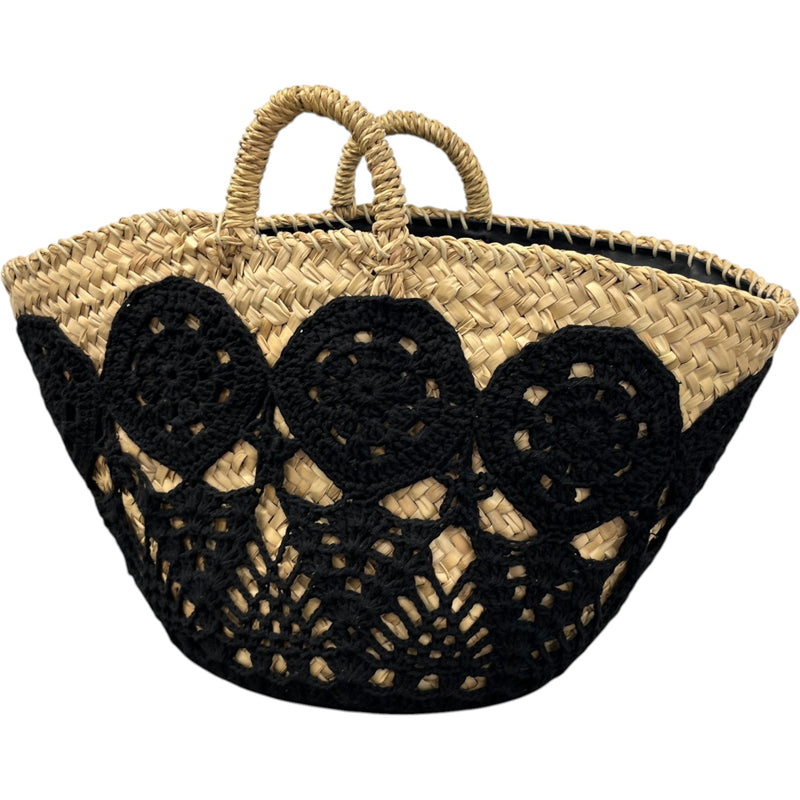 Women's Plaque Logo Crochet Basket Bag Black