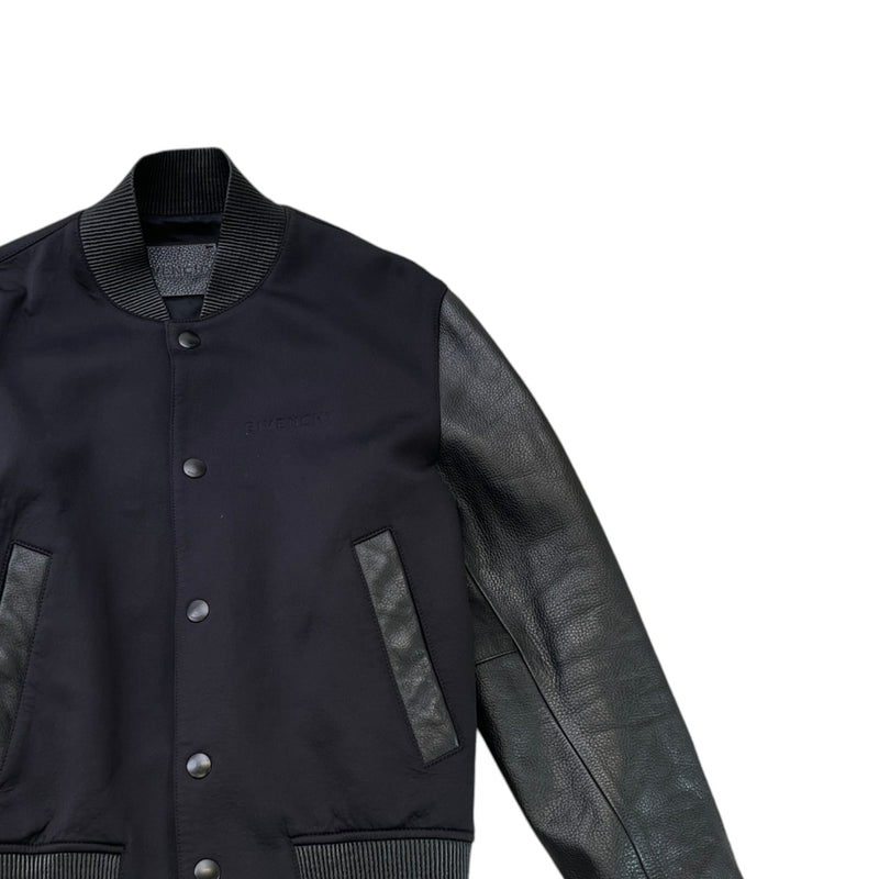 Men's Leather & Nylon Logo Bomber Jacket Black Size IT 44 / XS