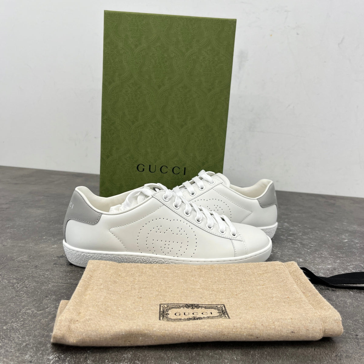 Women's Ace Perforated Interlocking GG Low Trainers White Size UK 2.5 / EU 35.5 - Photo 12