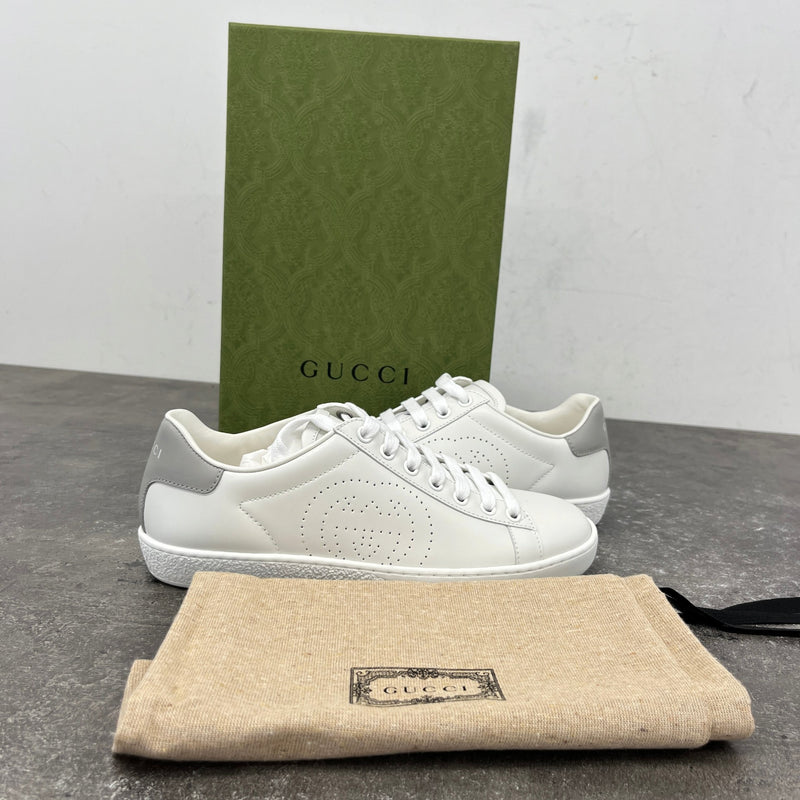 Women's Ace Perforated Interlocking GG Low Trainers White Size UK 2.5 / EU 35.5