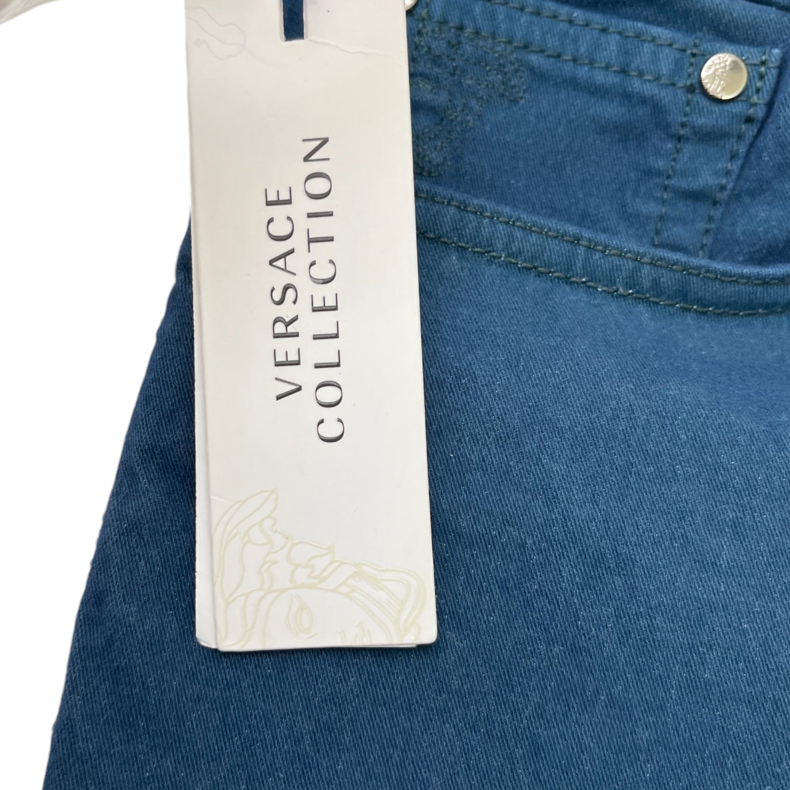 Men's Embroidered Medusa Logo Jeans Blue Size Waist 33" - Photo 7