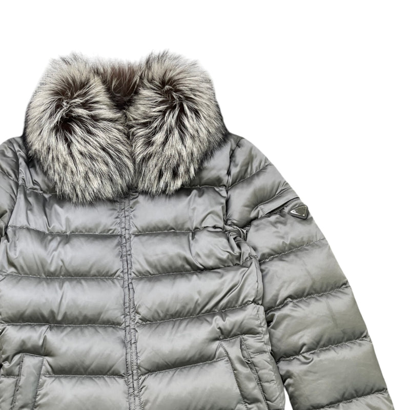 Women's Plaque Logo Down Jacket Grey Size IT 42 / UK 10