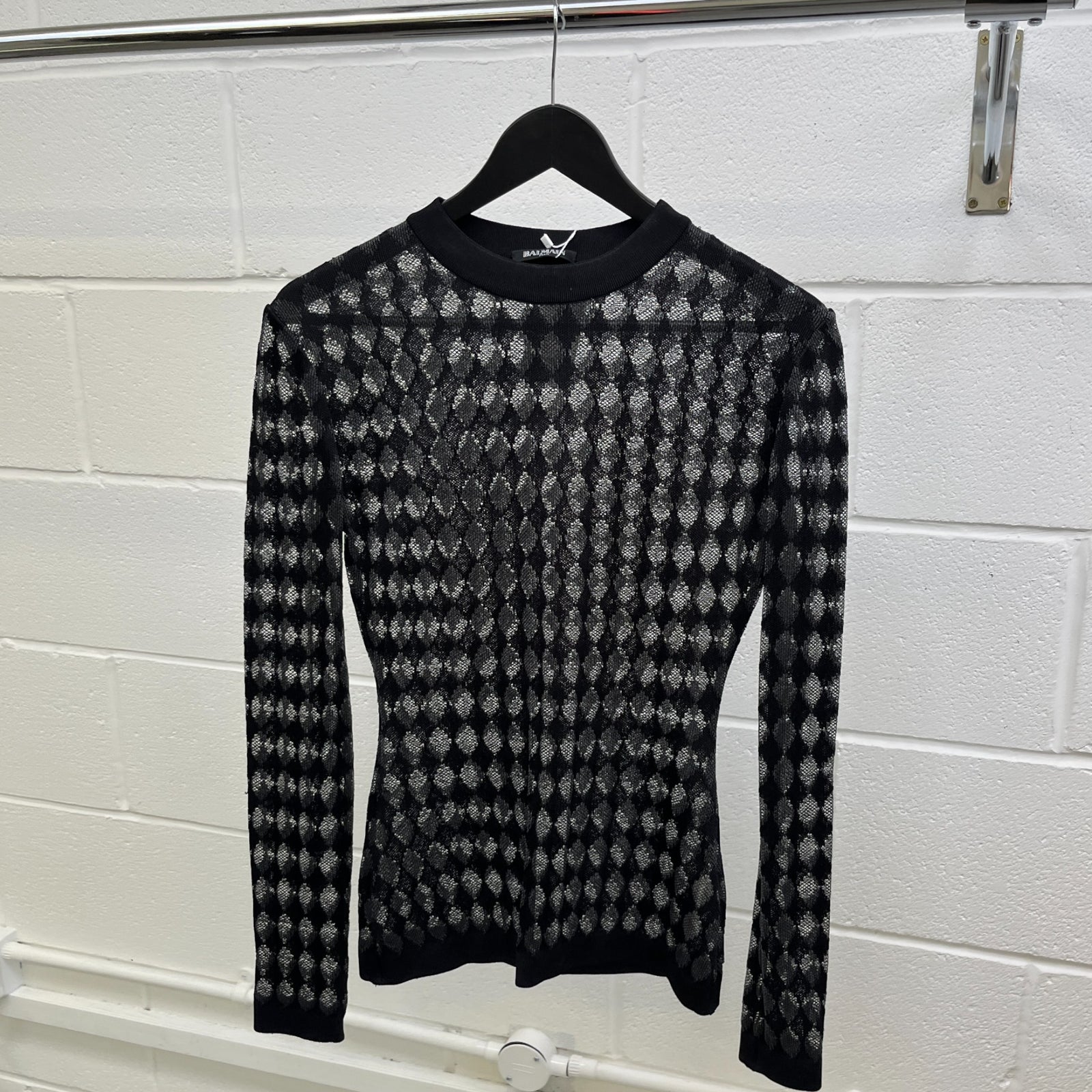 Women's Argyle Pattern Long Sleeve T-Shirt Black Size S - Photo 8