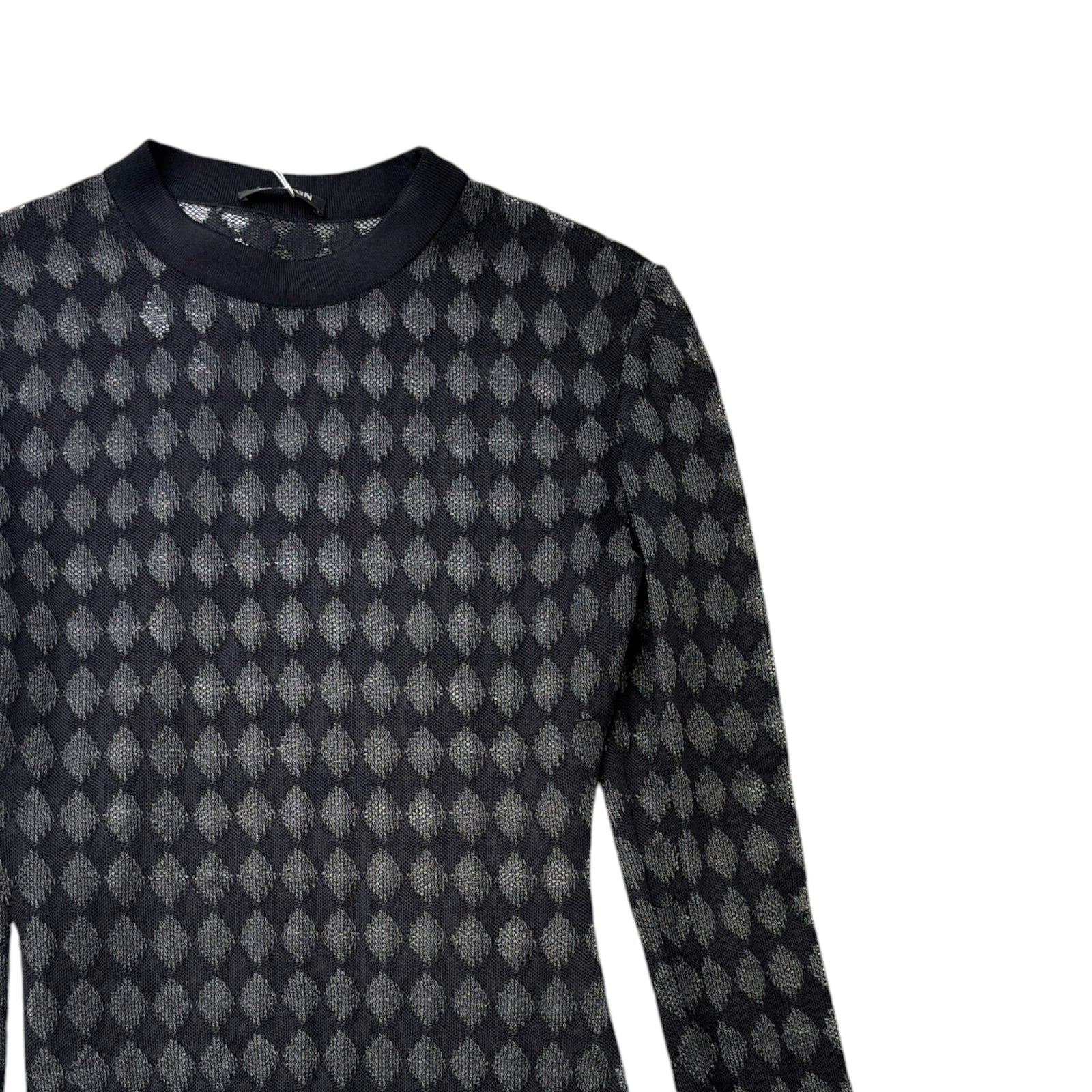 Women's Argyle Pattern Long Sleeve T-Shirt Black Size S - Photo 3