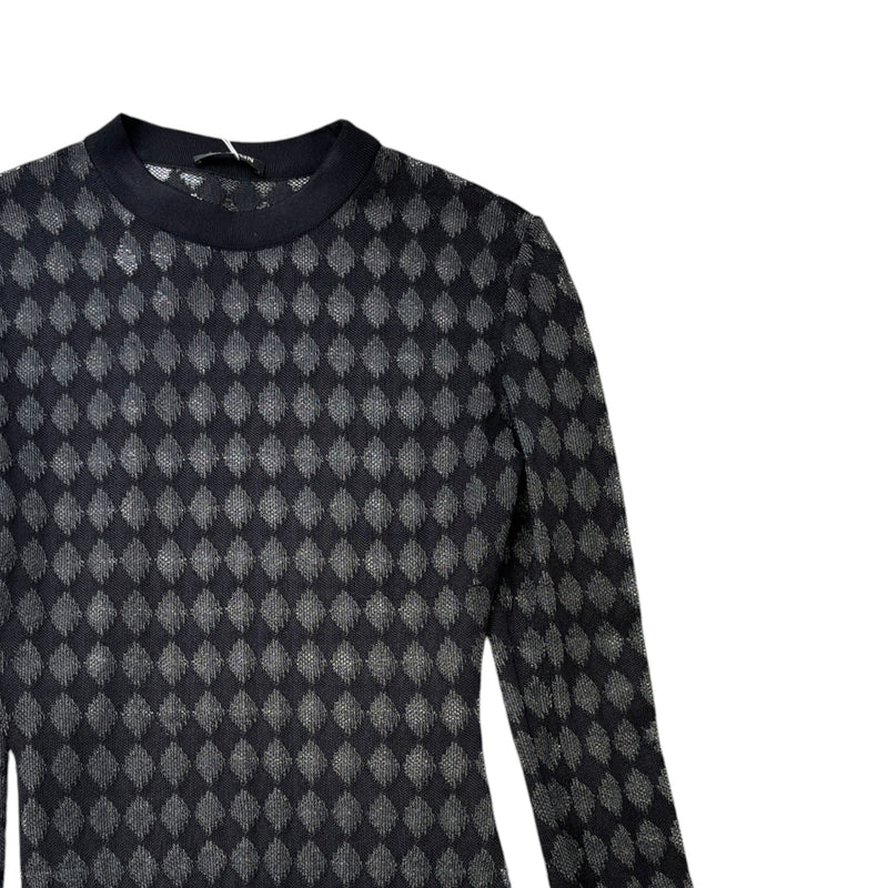 Women's Argyle Pattern Long Sleeve T-Shirt Black Size S