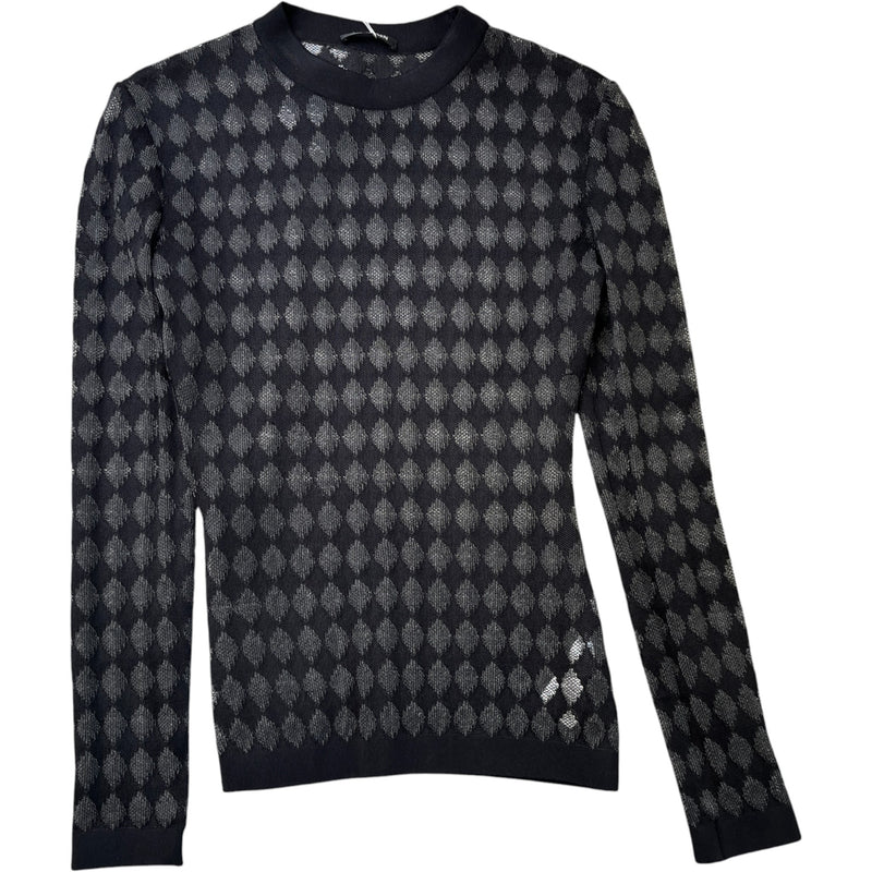 Women's Argyle Pattern Long Sleeve T-Shirt Black Size S