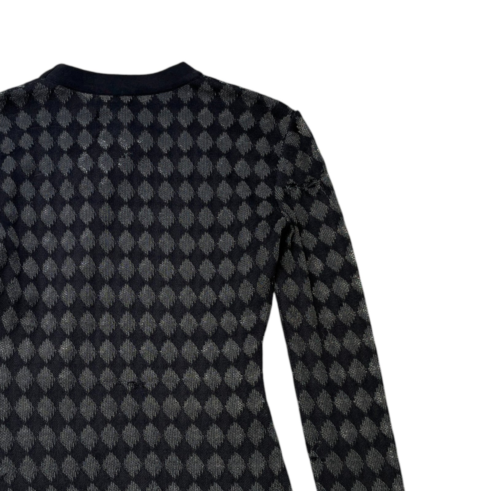 Women's Argyle Pattern Long Sleeve T-Shirt Black Size S - Photo 4