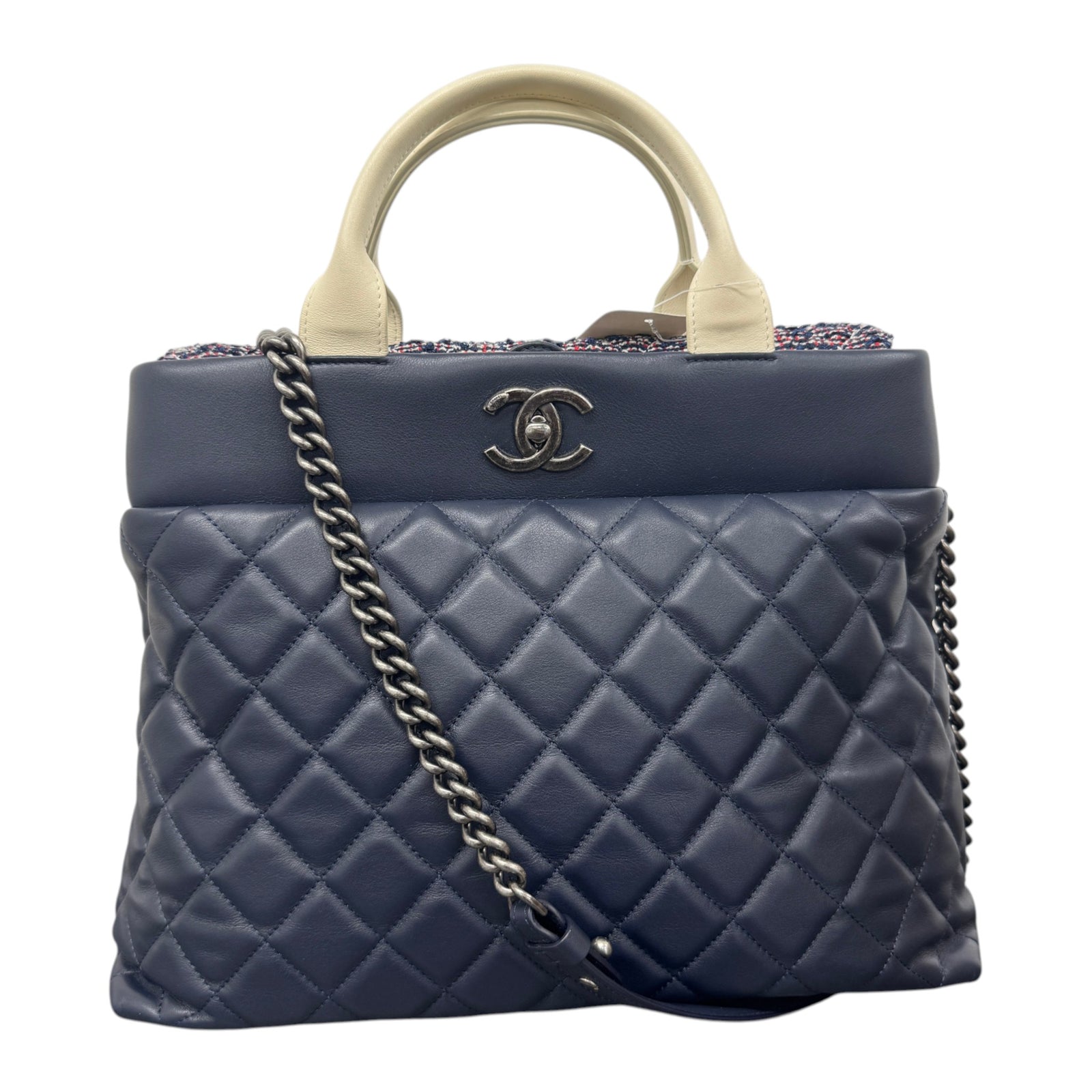 Women's Tweed Two-Way Portobello Tote Handbag Navy - Photo 1