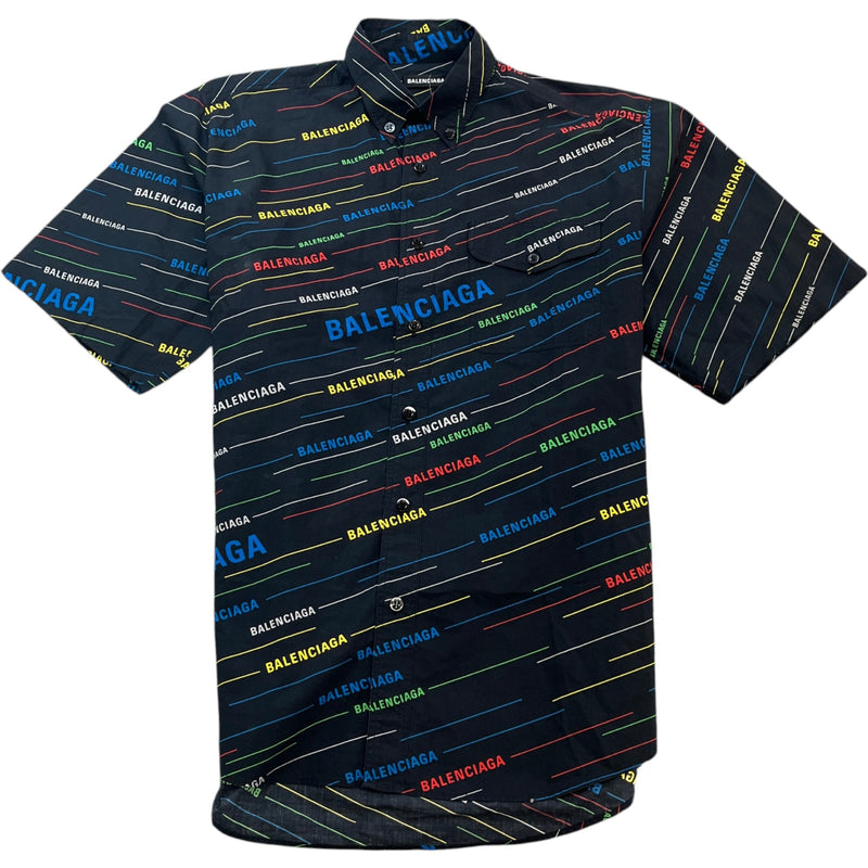 Men's Logo Print Short Sleeve Shirt Black Size L