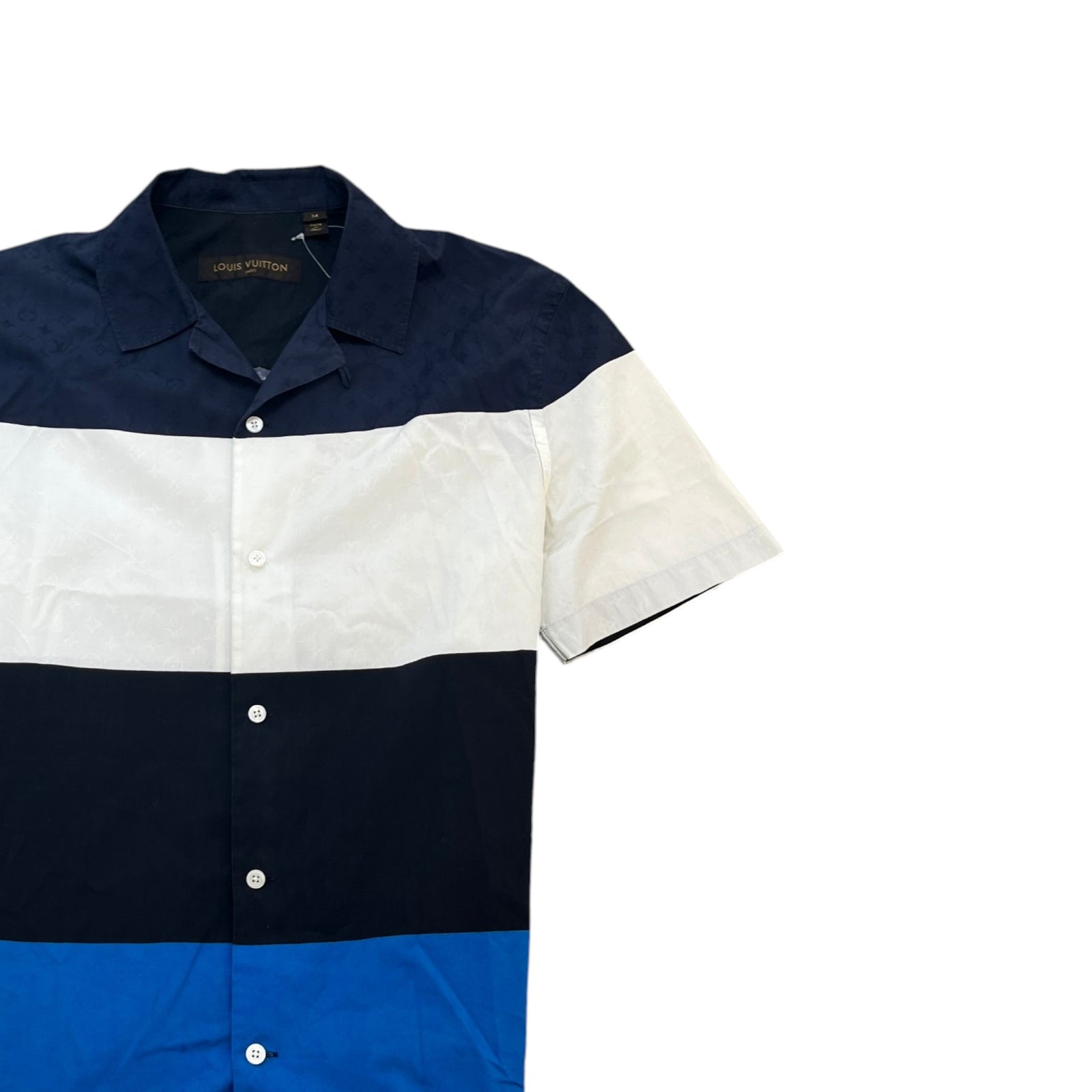 Men's Monogram Colour Block Short Sleeve Shirt White Size M - Photo 3