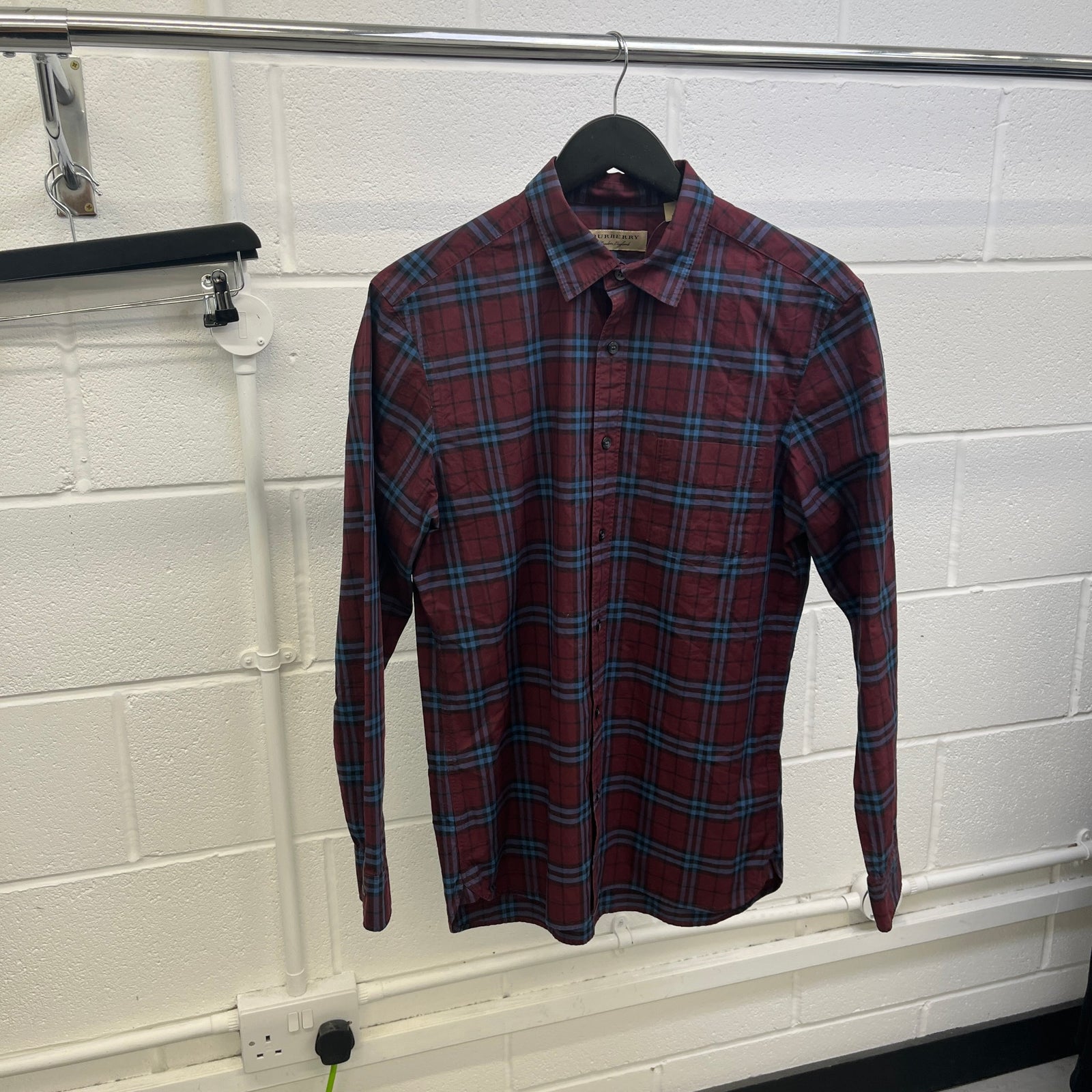 Men's Checkered Long Sleeve Shirt Burgundy Size M - Photo 8