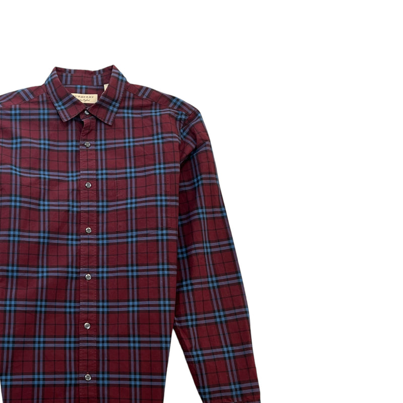 Men's Checkered Long Sleeve Shirt Burgundy Size M