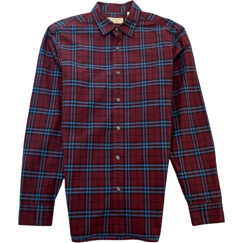 Men's Checkered Long Sleeve Shirt Burgundy Size M