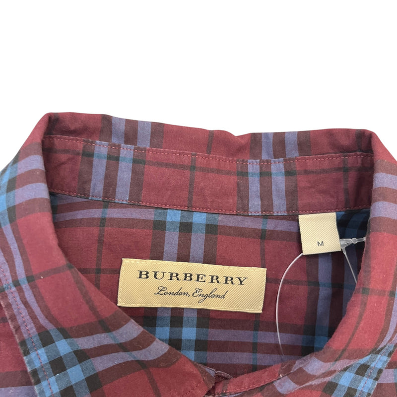 Men's Checkered Long Sleeve Shirt Burgundy Size M