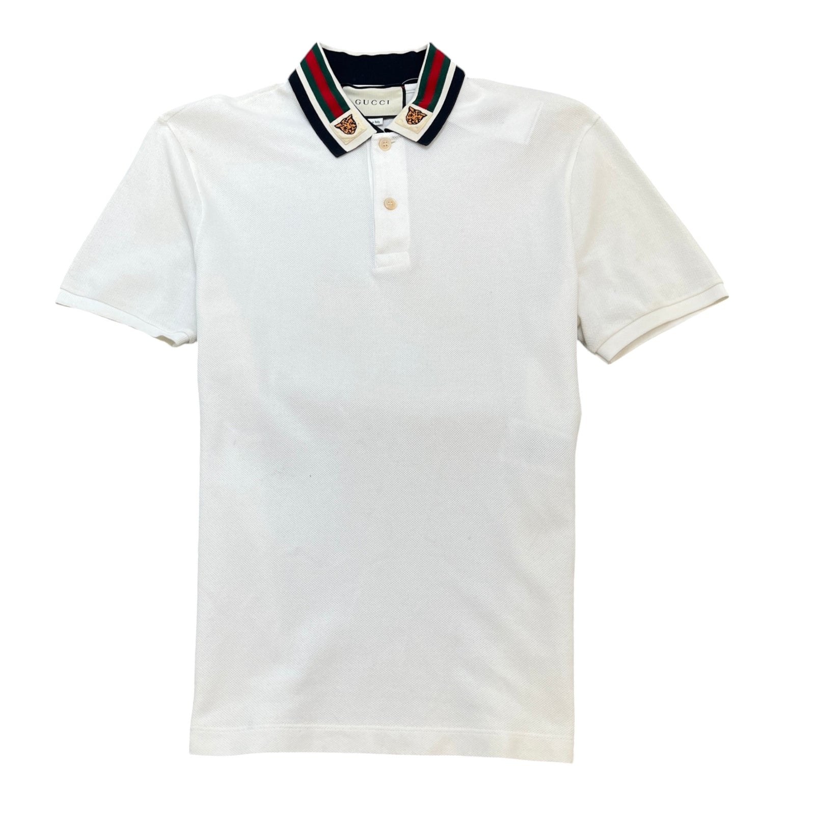 Men's Tiger Embroidered Polo Shirt Cream Size S - Photo 1