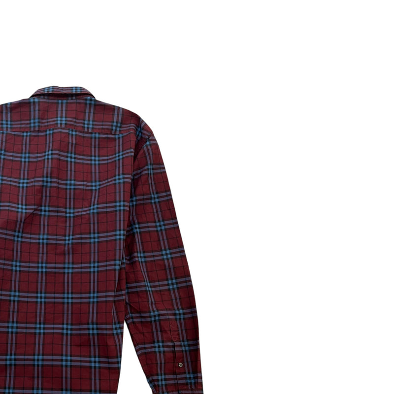 Men's Checkered Long Sleeve Shirt Burgundy Size M