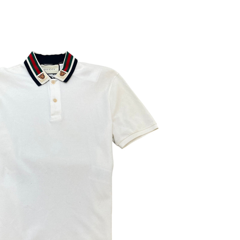 Men's Tiger Embroidered Polo Shirt Cream Size S