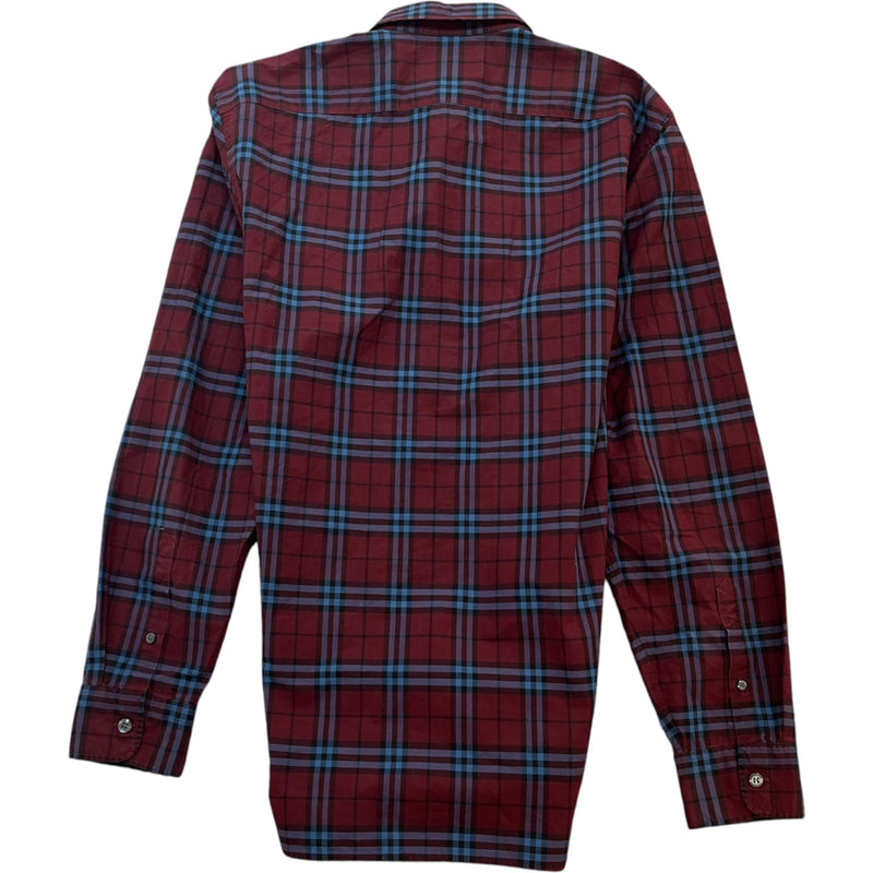 Men's Checkered Long Sleeve Shirt Burgundy Size M