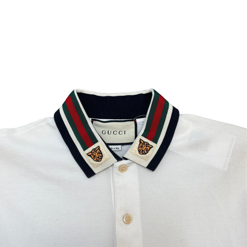 Men's Tiger Embroidered Polo Shirt Cream Size S