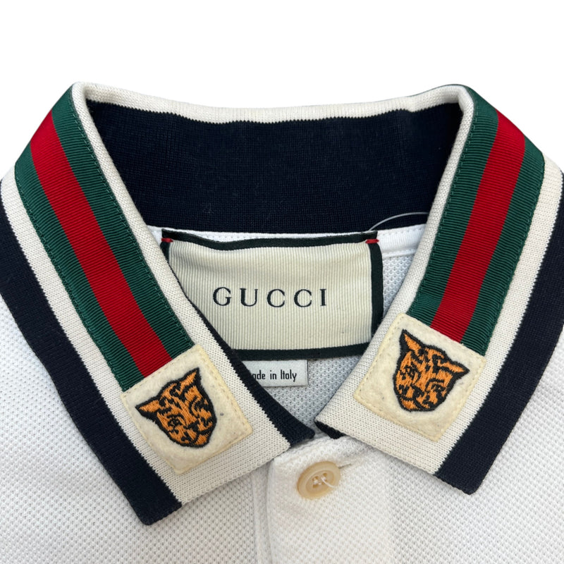 Men's Tiger Embroidered Polo Shirt Cream Size S