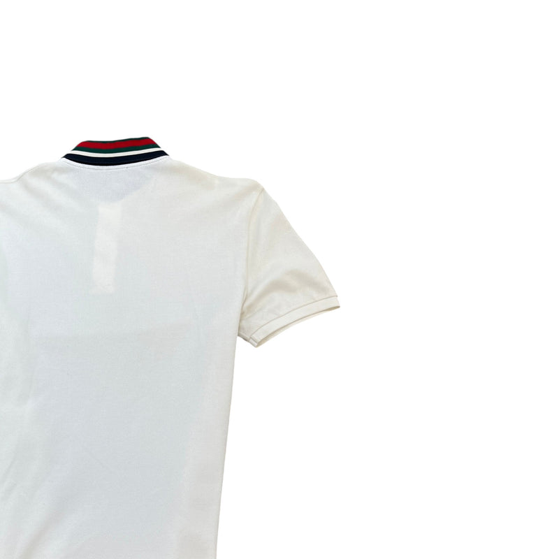 Men's Tiger Embroidered Polo Shirt Cream Size S