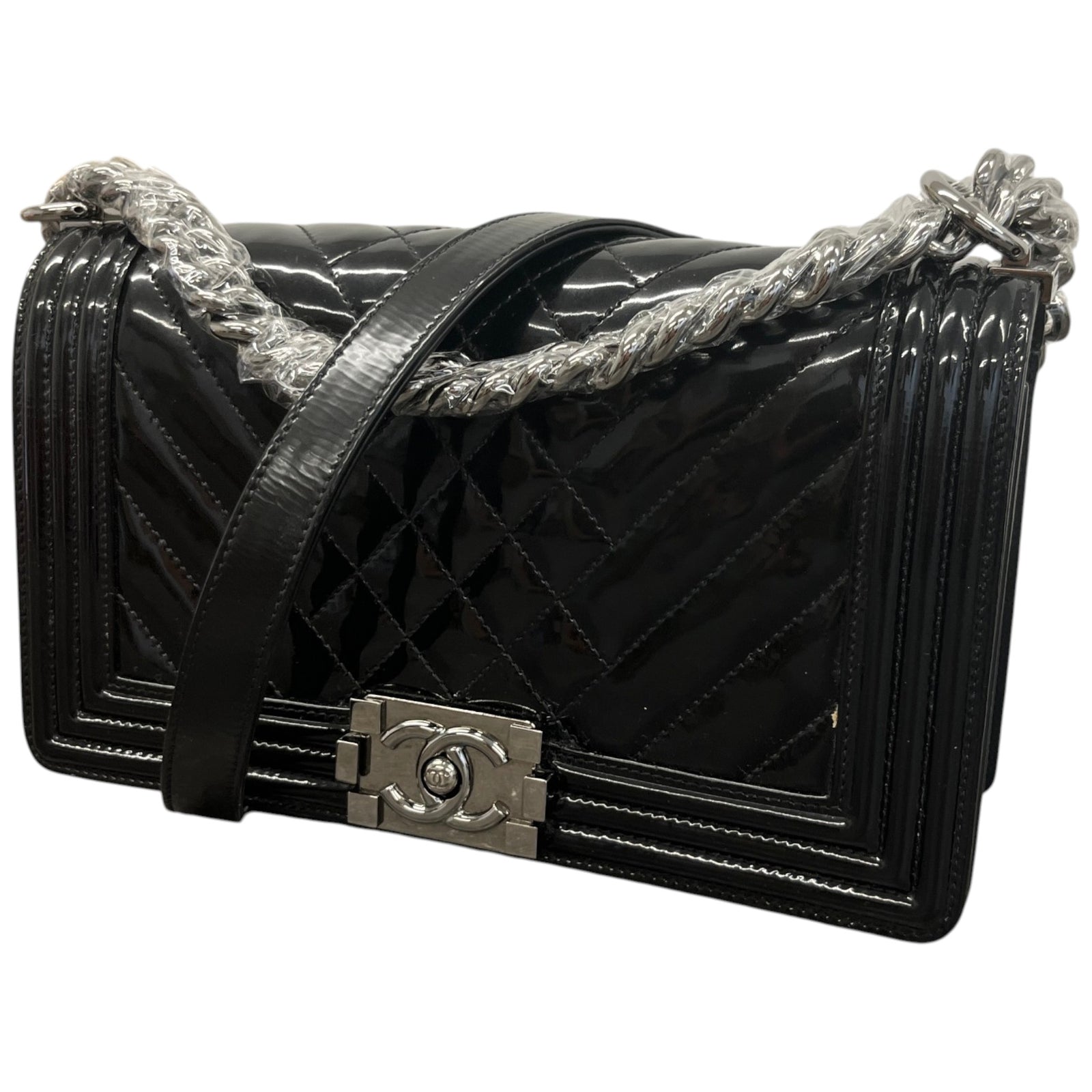 Women's Chevron Quilted Old Medium Boy Flap Bag Black - Photo 5
