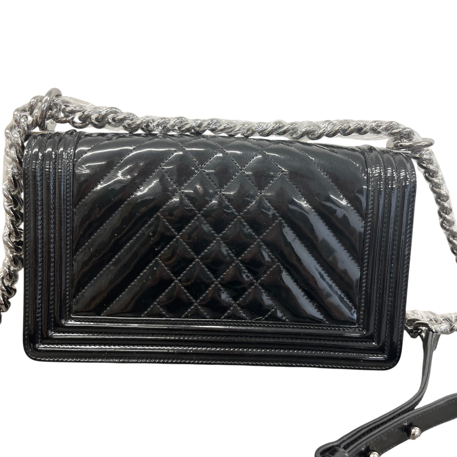 Women's Chevron Quilted Old Medium Boy Flap Bag Black - Photo 3