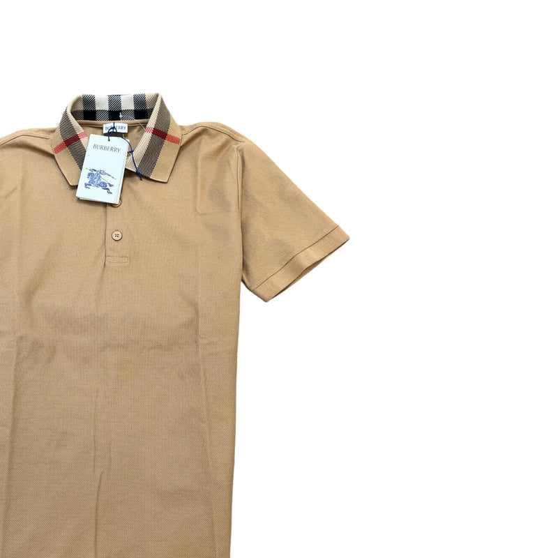 Men's Check Collar Polo Shirt Beige Size M