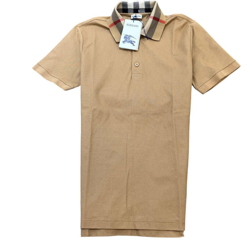 Men's Check Collar Polo Shirt Beige Size M