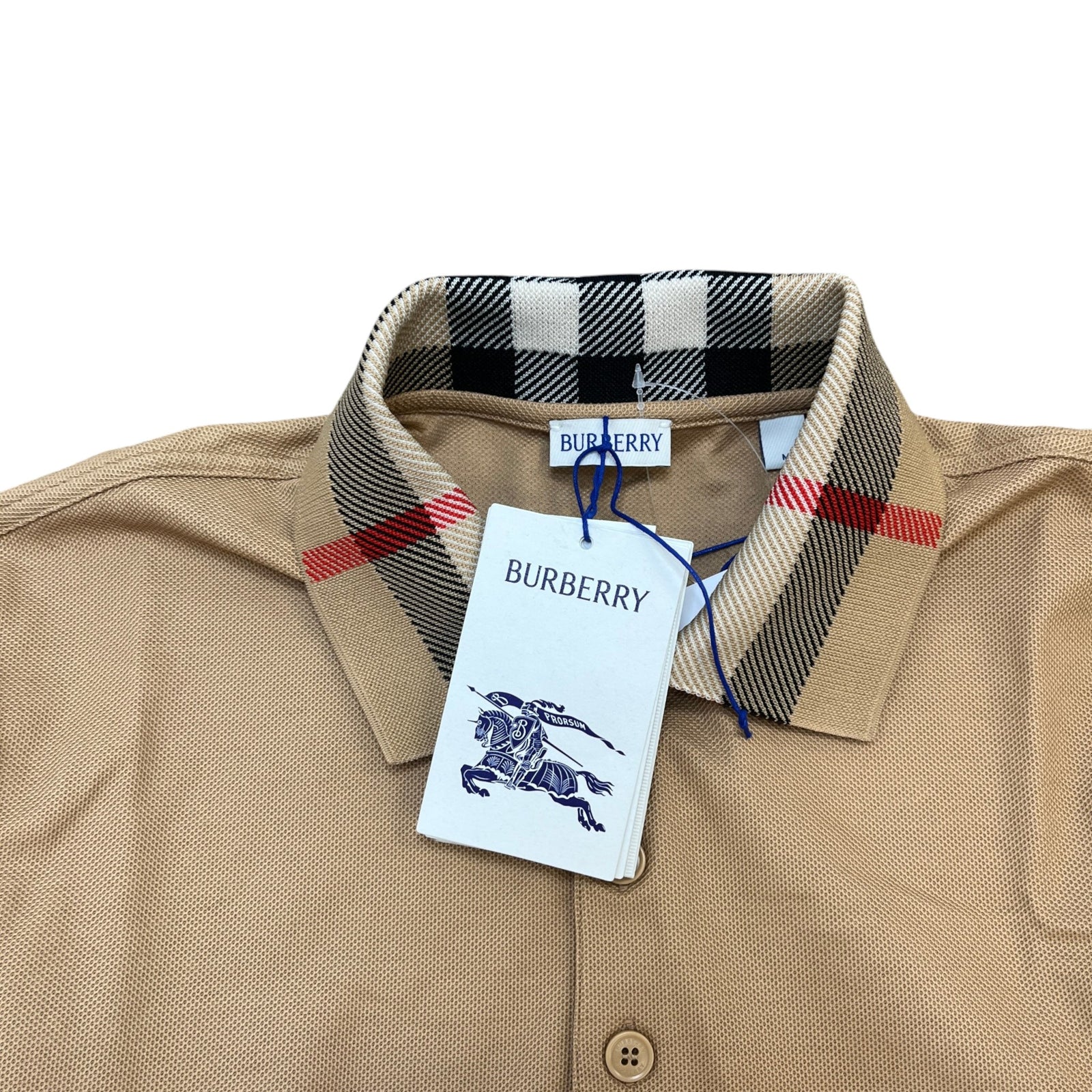Men's Check Collar Polo Shirt Beige Size M - Photo 5