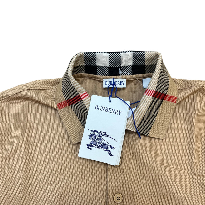 Men's Check Collar Polo Shirt Beige Size M