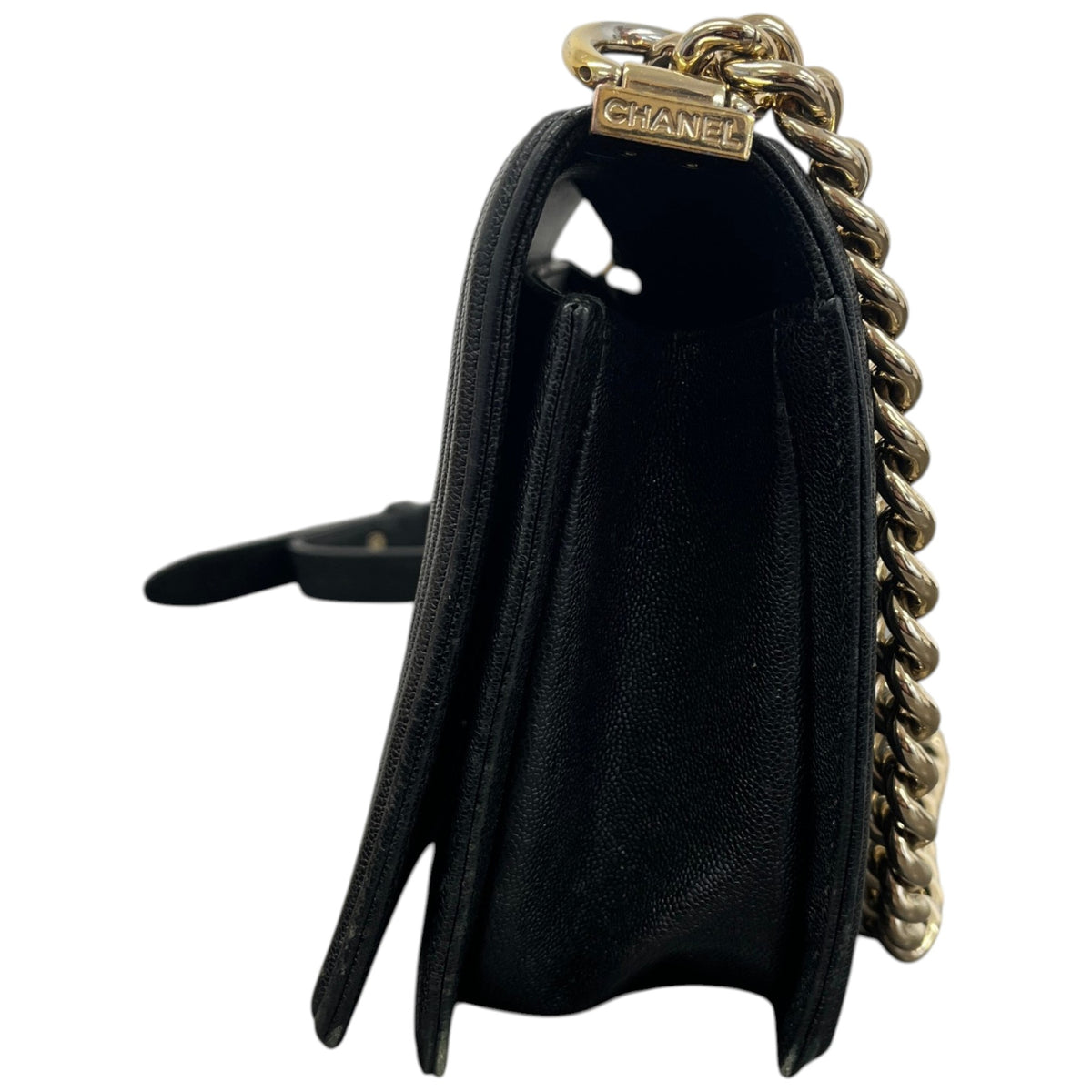 Women's Chevron Boy Bag Medium Caviar Handbag Black - Photo 7