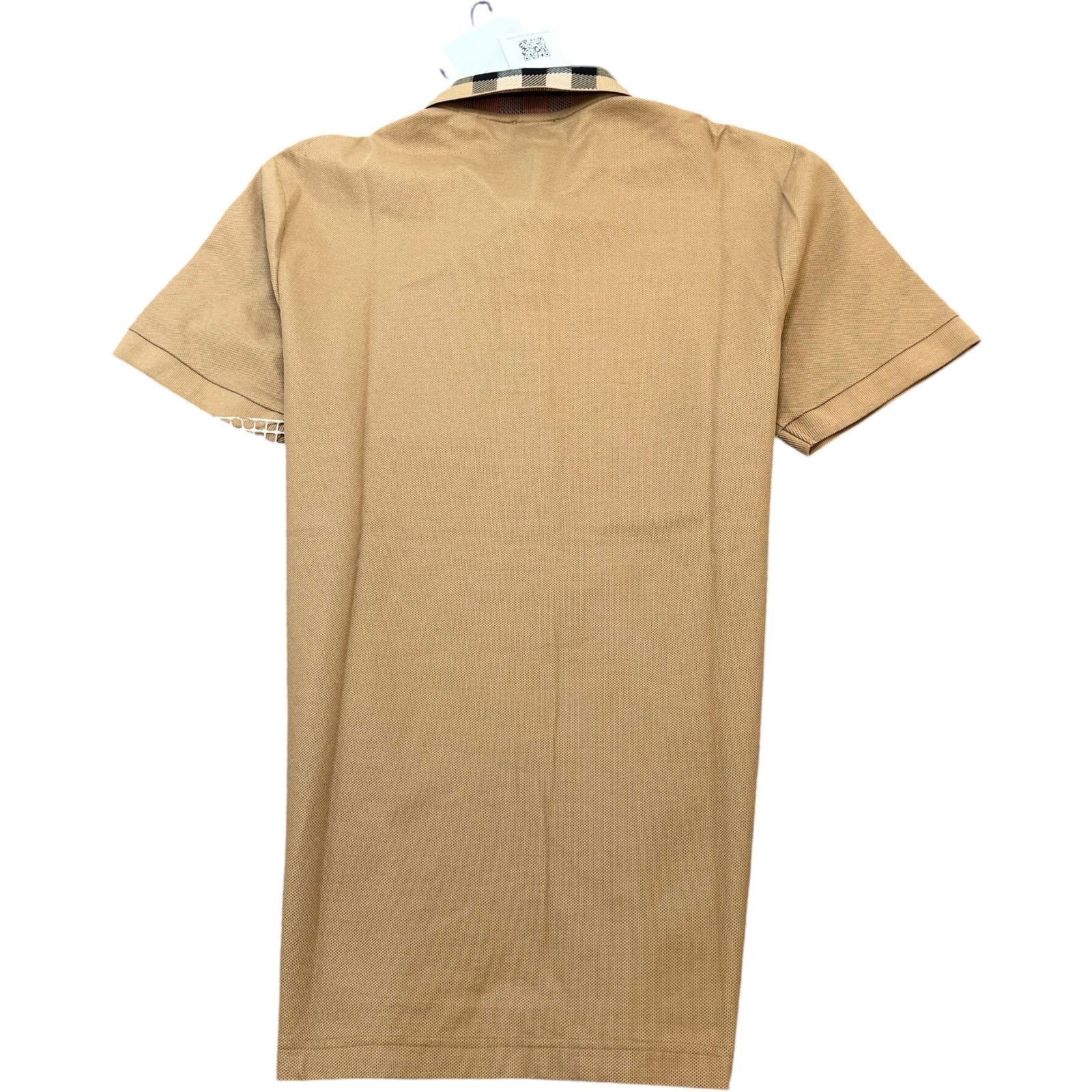 Men's Check Collar Polo Shirt Beige Size M - Photo 2