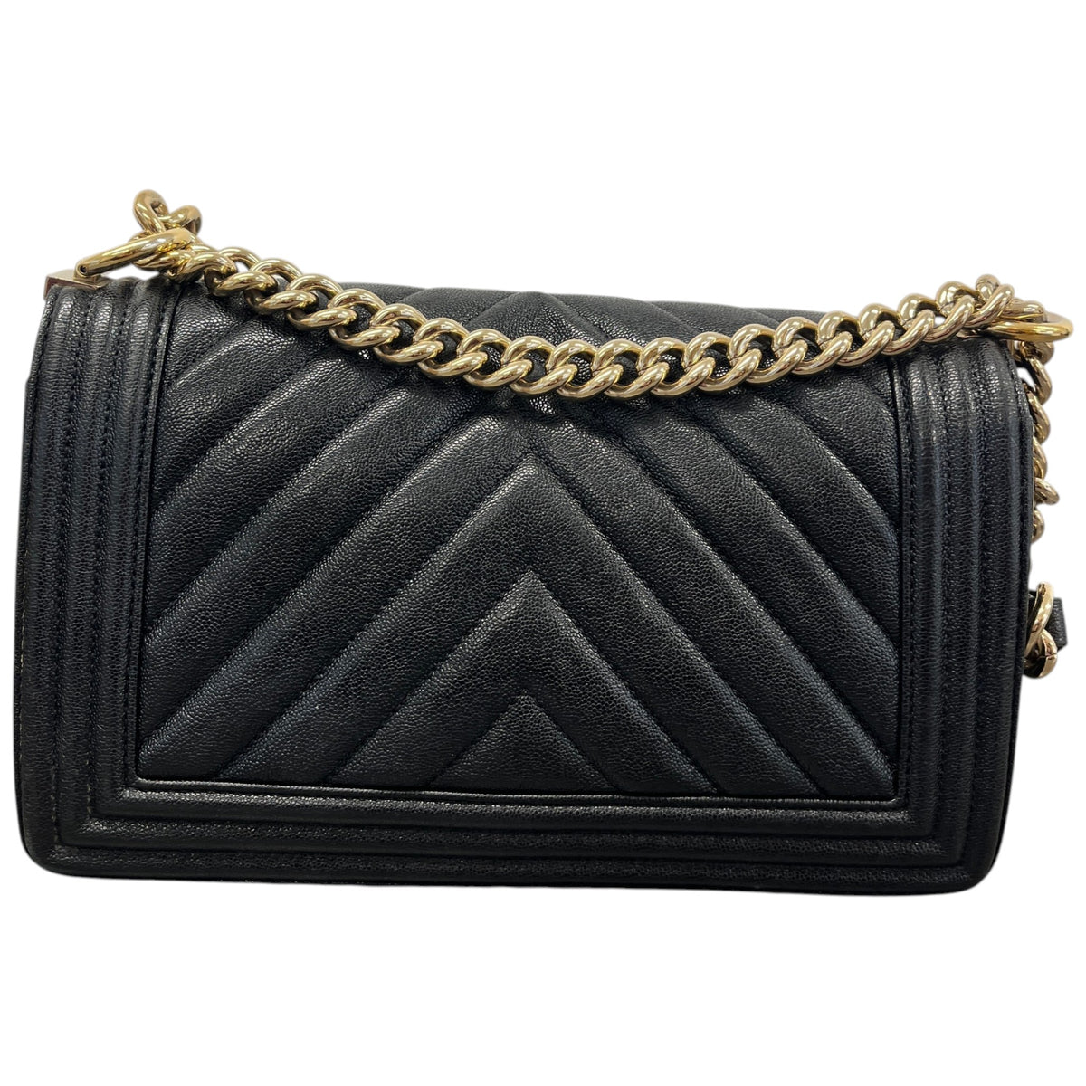 Women's Chevron Boy Bag Medium Caviar Handbag Black - Photo 3
