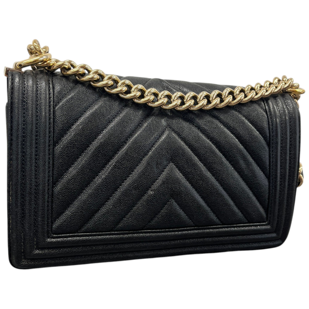 Women's Chevron Boy Bag Medium Caviar Handbag Black - Photo 16