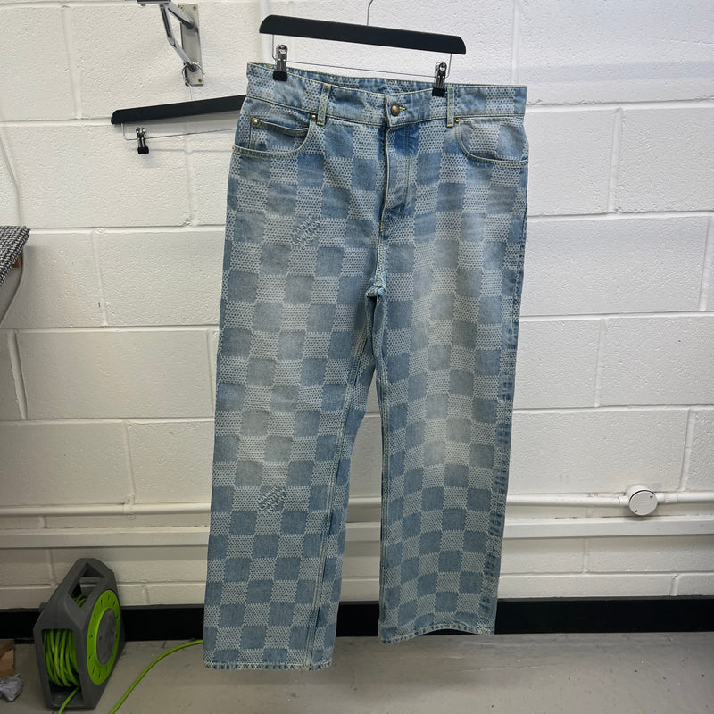 Men's Damier Denim Skate Jeans Blue Size XXL / W38