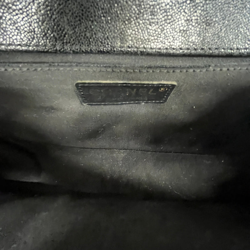 Women's Chevron Boy Bag Medium Caviar Handbag Black